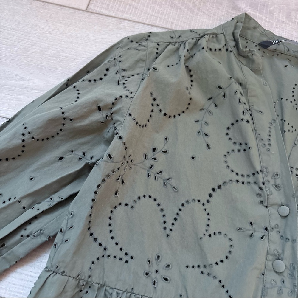 Zara Olive Green Eyelet Dress - Picture 5 of 10